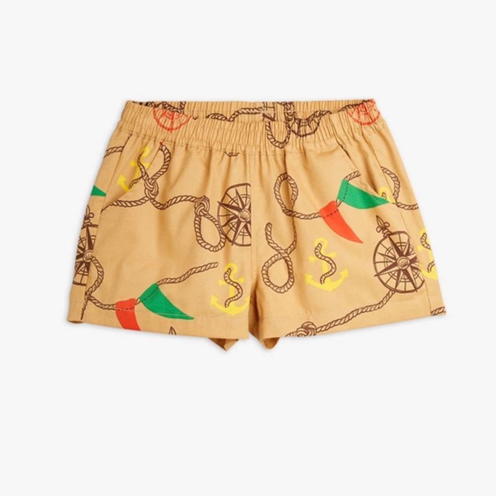 NWT MINI RODINI Organic Kids Tan Nautical Printed Eleastic Waistband Shorts